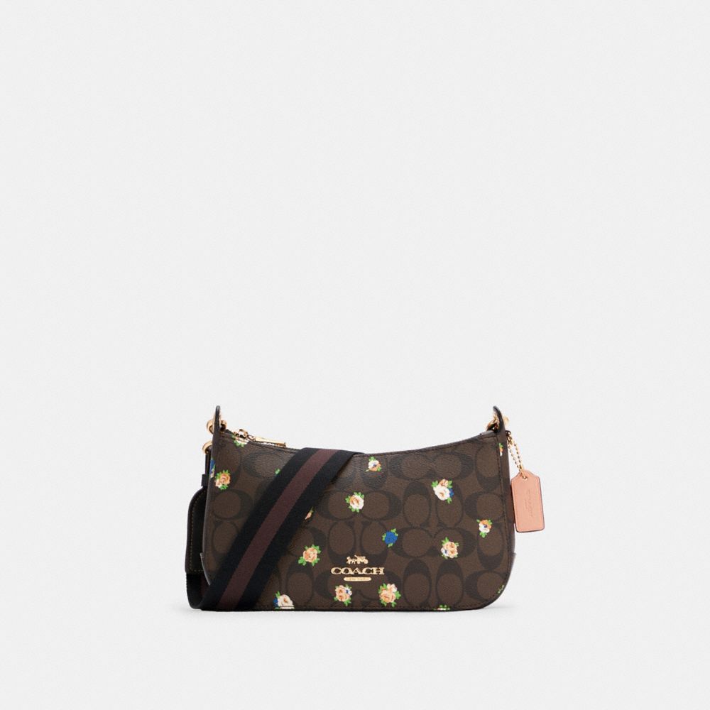 Jes Baguette In Signature Canvas With Vintage Mini Rose Print - C6823 - GOLD/BROWN BLACK MULTI