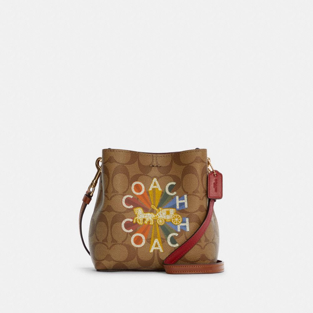 Mini Town Bucket Bag In Signature Canvas With Coach Radial Rainbow - C6835 - GOLD/KHAKI MULTI