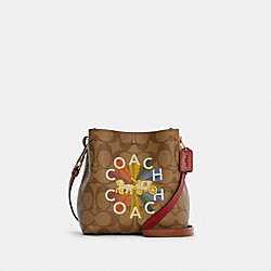 COACH C6835 Mini Town Bucket Bag In Signature Canvas With Coach Radial Rainbow GOLD/KHAKI MULTI