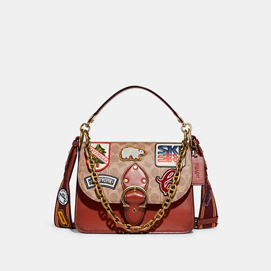 C6837 - Beat Shoulder Bag In Signature Canvas With Patches Brass/Tan/Rust