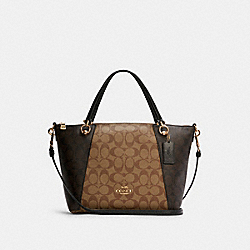 COACH Kacey Satchel In Blocked Signature Canvas - GOLD/KHAKI BROWN MULTI - C6838