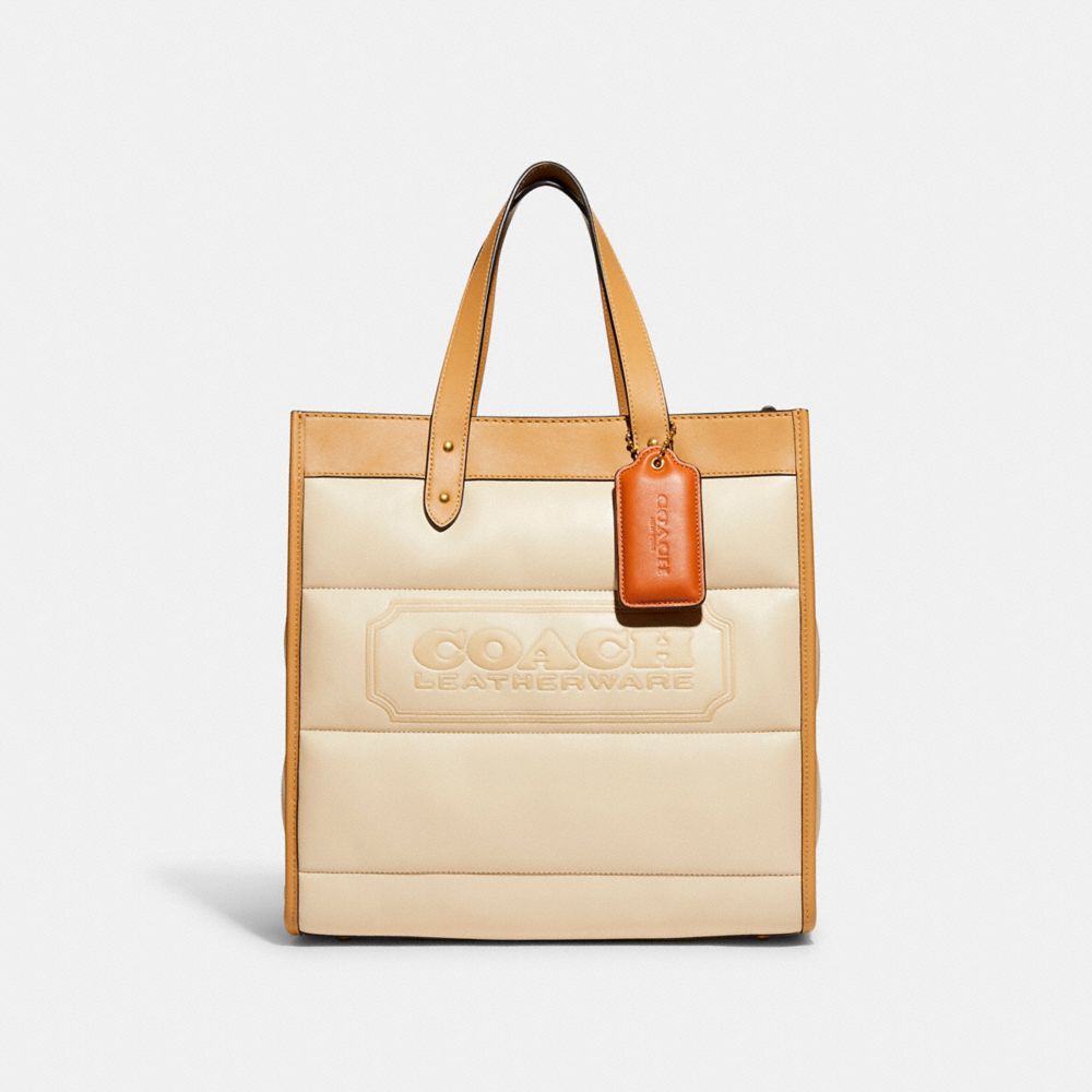 COACH C6847 Field Tote With Colorblock Quilting And Coach Badge Brass/Ivory Multi
