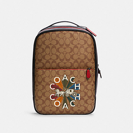 COACH Westway Backpack In Signature Canvas With Coach Radial Rainbow - GUNMETAL/KHAKI MULTI - C6856