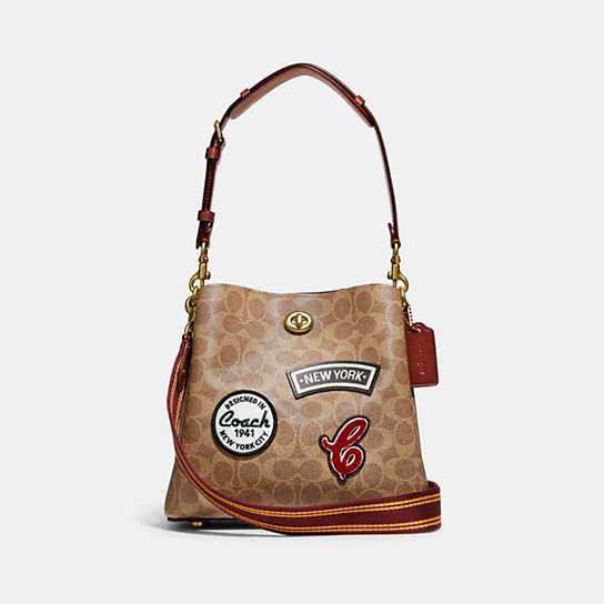 C6868 - Willow Bucket Bag In Signature Canvas With Patches Brass/Tan/Rust