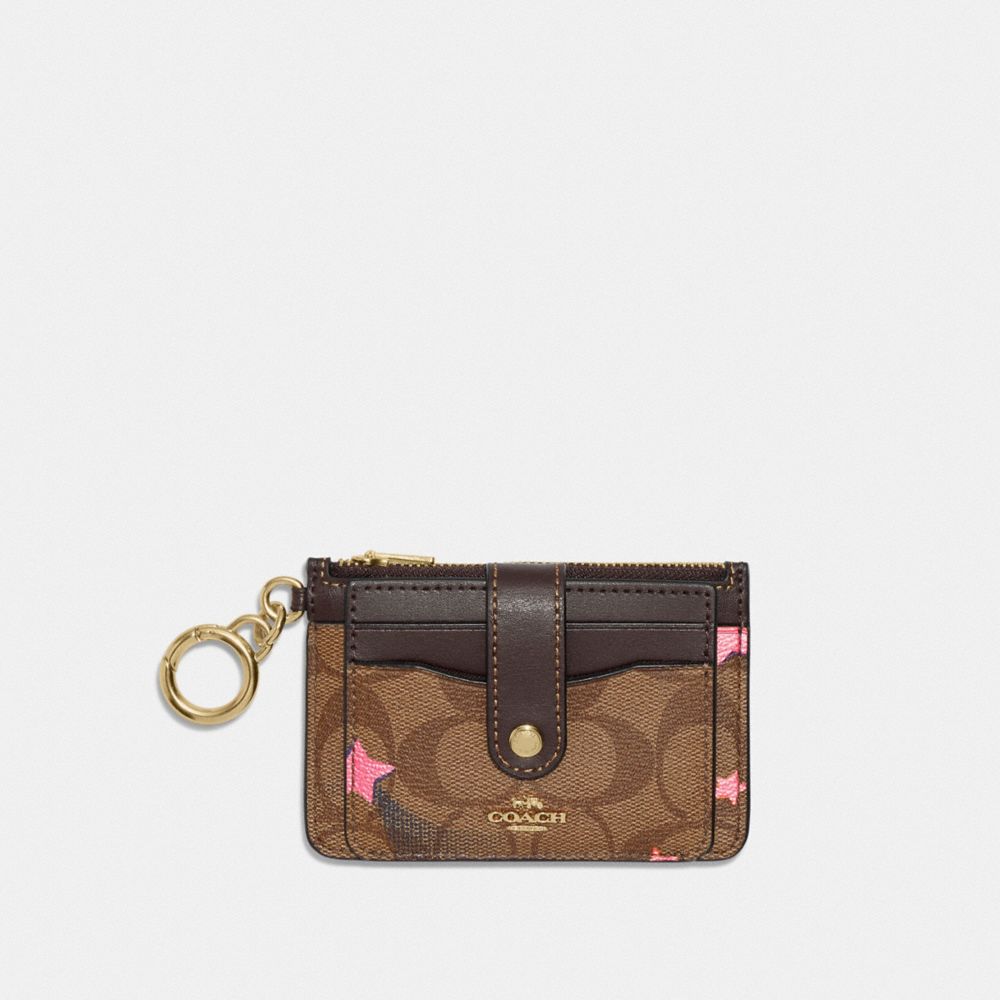 COACH Attachment Card Case In Signature Canvas With Disco Star Print - GOLD/KHAKI MULTI - C6883