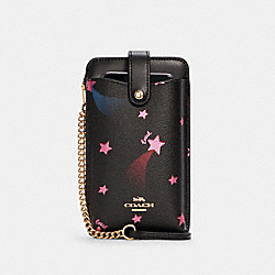 North/South Phone Crossbody With Disco Star Print - C6885 - GOLD/BLACK MULTI