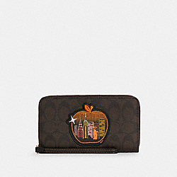 COACH C6886 - Dempsey Large Phone Wallet In Signature Canvas With Souvenir Skyline Apple GOLD/BROWN BLACK MULTI