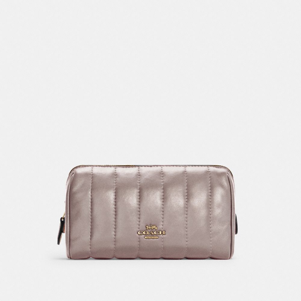 Cosmetic Case 17 With Puffy Linear Quilting - C6888 - GOLD/WASHED MAUVE