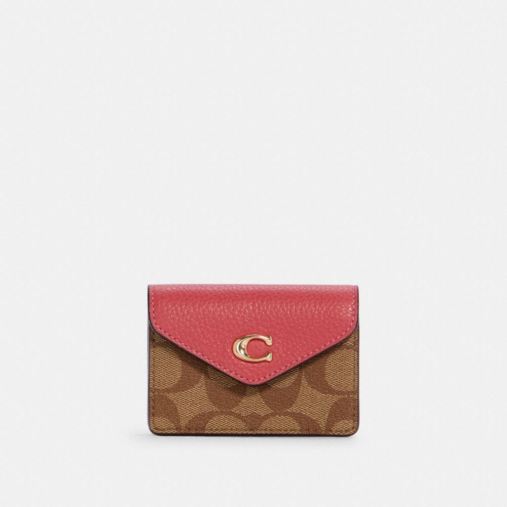 COACH C6889 - Tammie Card Case In Signature Canvas GOLD/KH/STRWBRRY HZ