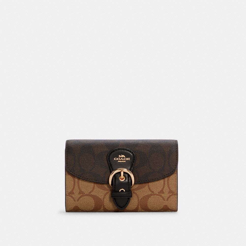 Kleo Wallet In Blocked Signature Canvas - C6897 - GOLD/KHAKI BROWN MULTI