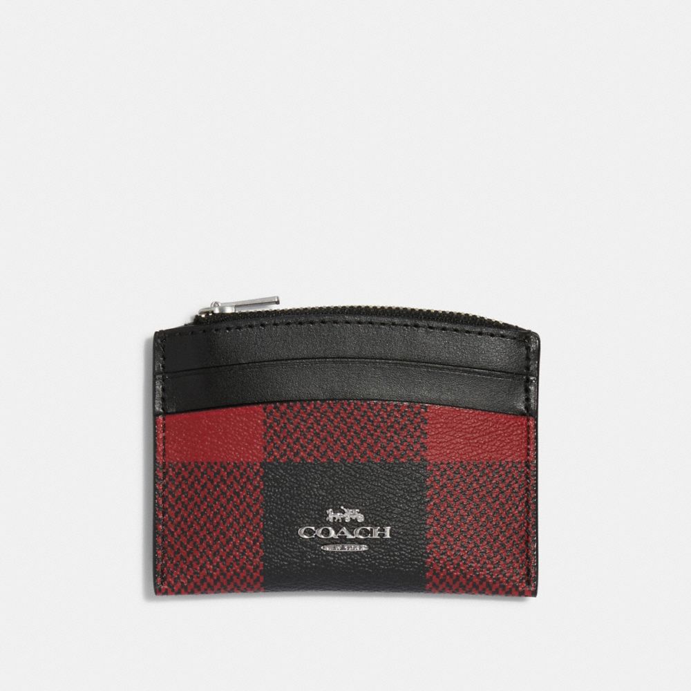 COACH Shaped Card Case With Buffalo Plaid Print - SILVER/BLACK RED MULTI - C6899