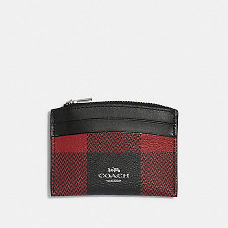 COACH C6899 Shaped Card Case With Buffalo Plaid Print SILVER/BLACK-RED-MULTI
