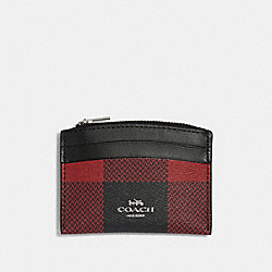 COACH C6899 Shaped Card Case With Buffalo Plaid Print SILVER/BLACK RED MULTI