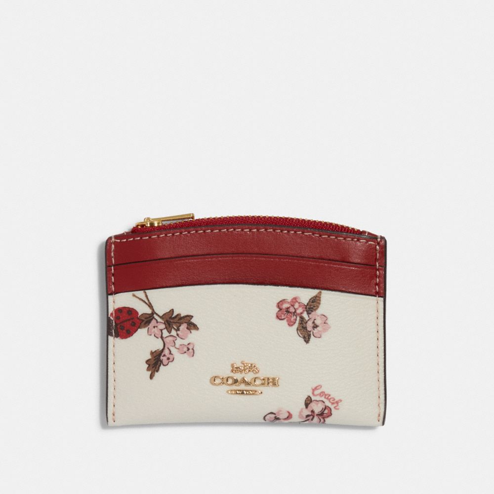 COACH Shaped Card Case With Ladybug Floral Print - GOLD/CHALK MULTI - C6900