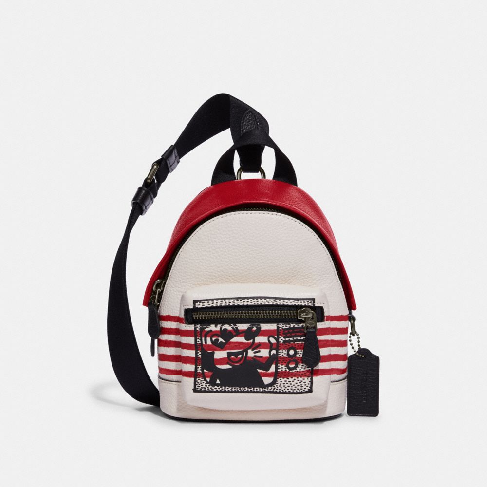 COACH C6910 Disney Mickey Mouse X Keith Haring Small West Backpack Crossbody QB/CHALK/RED MULTI