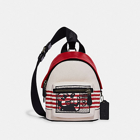 COACH C6910 Disney Mickey Mouse X Keith Haring Small West Backpack Crossbody QB/Chalk/Red-Multi