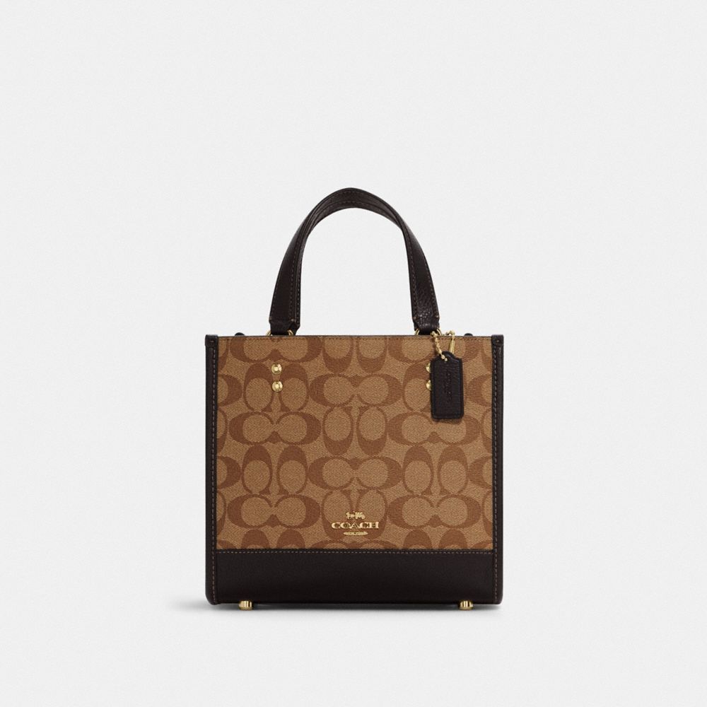 COACH Dempsey Tote 22 In Colorblock Signature Canvas With Disco Patches - GOLD/KHAKI BROWN MULTI - C6918