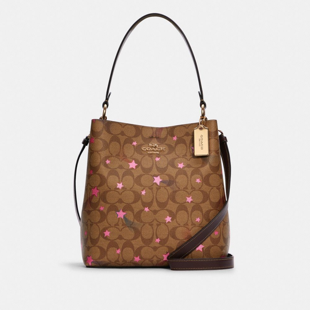 Town Bucket Bag In Signature Canvas With Disco Star Print - C6923 - GOLD/KHAKI MULTI