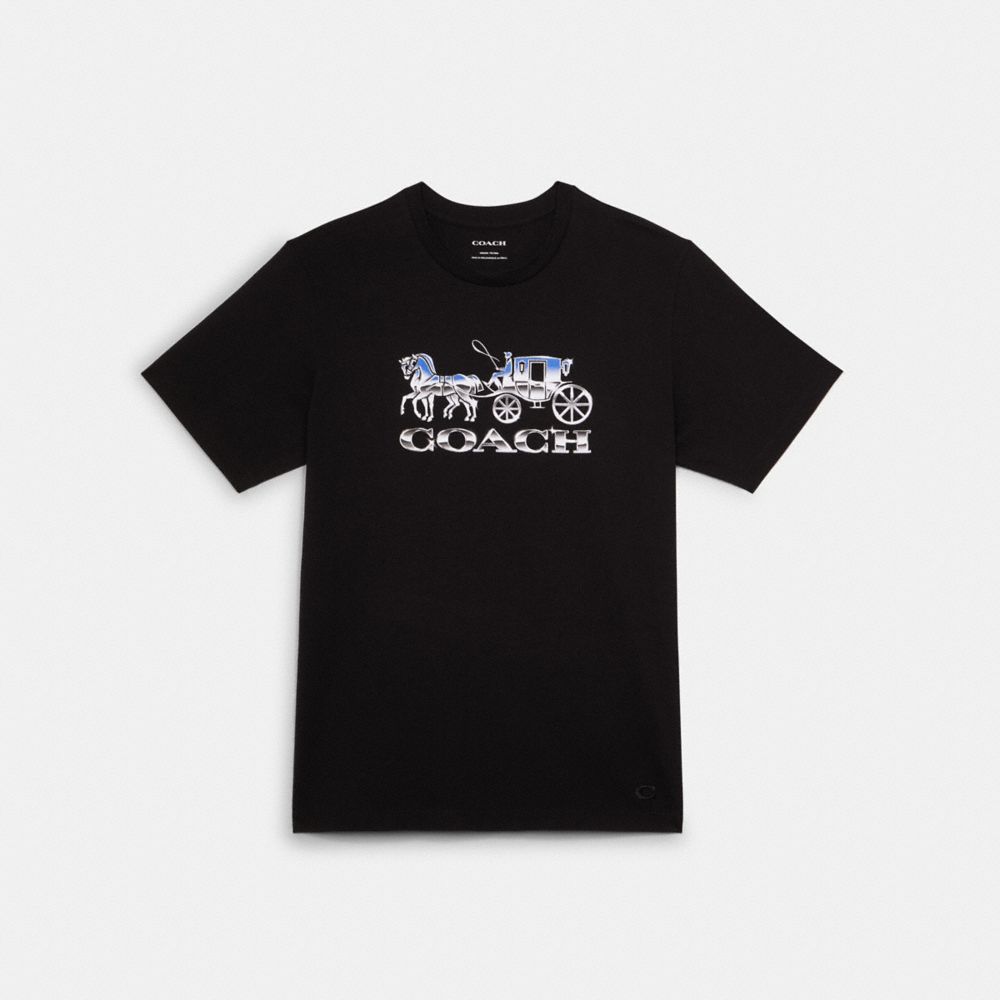 Horse And Carriage Metallic T Shirt - C6937 - BLACK