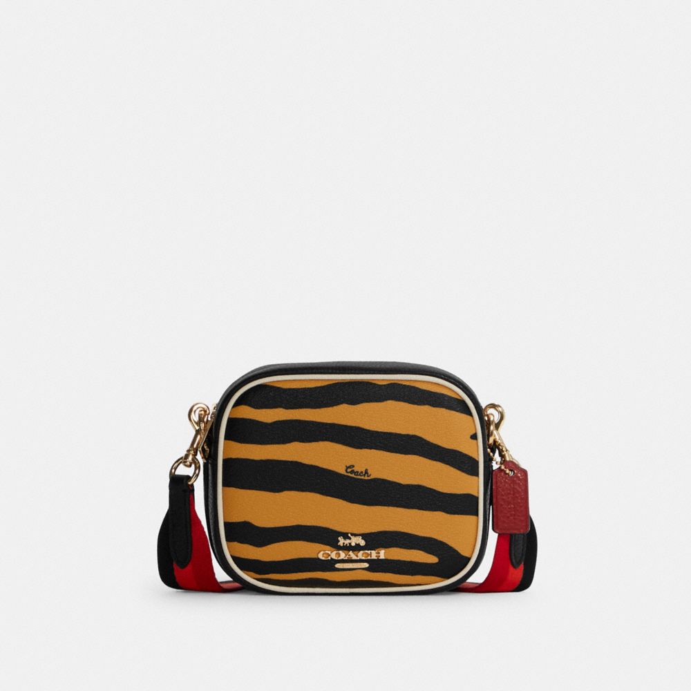 Mini Dempsey Camera Bag With Tiger Print - C6953 - GOLD/HONEY/BLACK MULTI