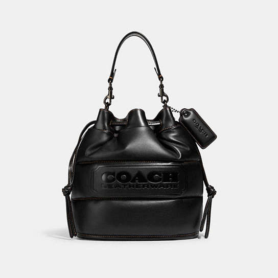 C6955 - Field Bucket Bag With Quilting And Coach Badge Pewter/Black