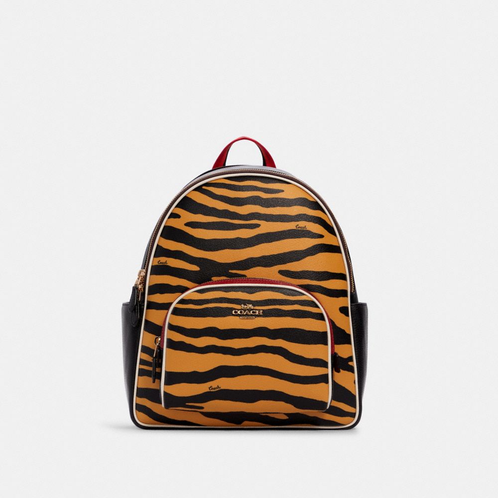 COACH Court Backpack With Tiger Print - GOLD/HONEY/BLACK MULTI - C6987