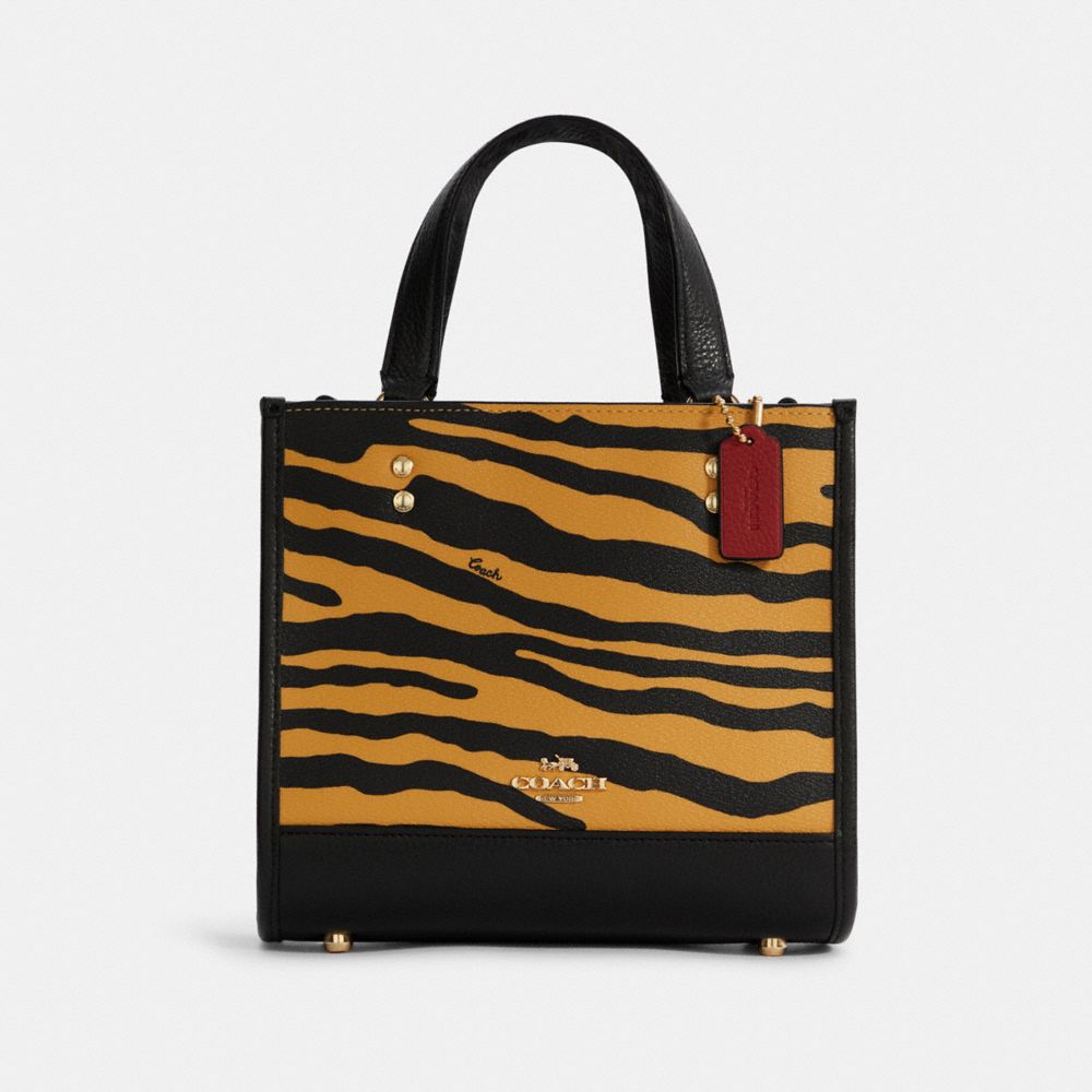 COACH Dempsey Tote 22 With Tiger Print - GOLD/HONEY/BLACK MULTI - C6988