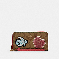 Long Zip Around Wallet In Signature Canvas With Disco Patches - C6995 - GOLD/KHAKI MULTI
