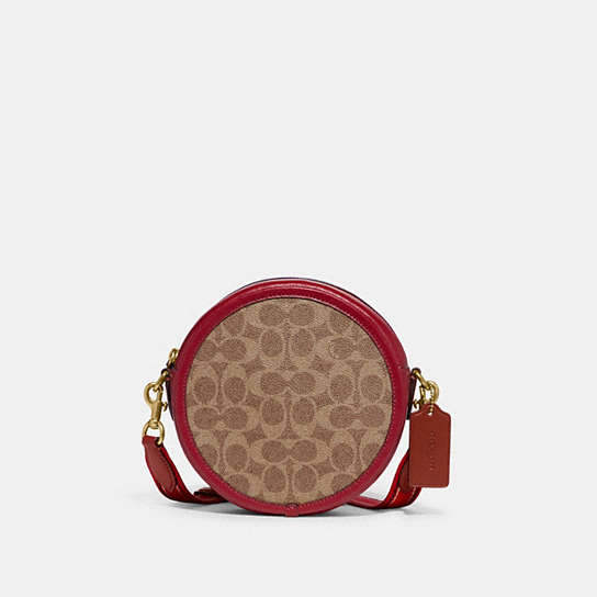 C6998 - Kia Circle Bag In Signature Canvas Brass/Tan Brick Red Multi
