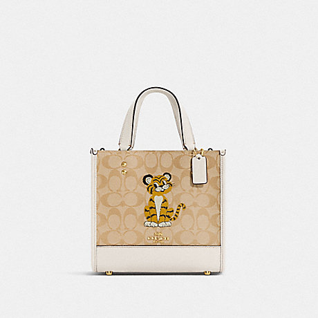 COACH Dempsey Tote 22 In Signature Canvas With Tiger - GOLD/LIGHT KHAKI CHALK - C7001