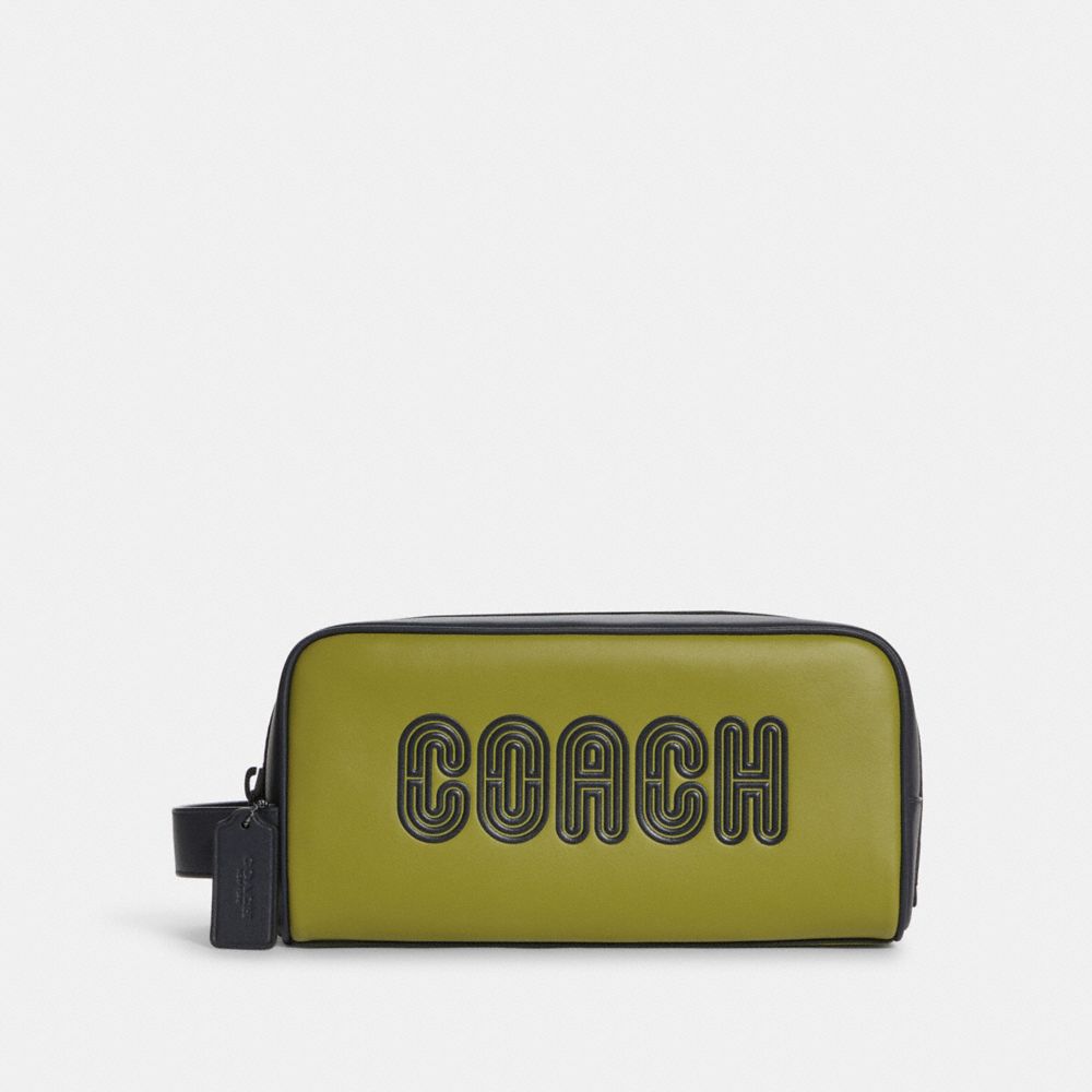 COACH C7007 Large Travel Kit In Colorblock With Coach Patch GUNMETAL/LIME GREEN MULTI