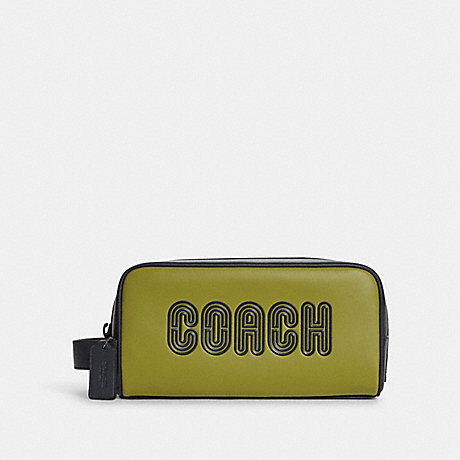 COACH C7007 Large Travel Kit In Colorblock With Coach Patch GUNMETAL/LIME-GREEN-MULTI