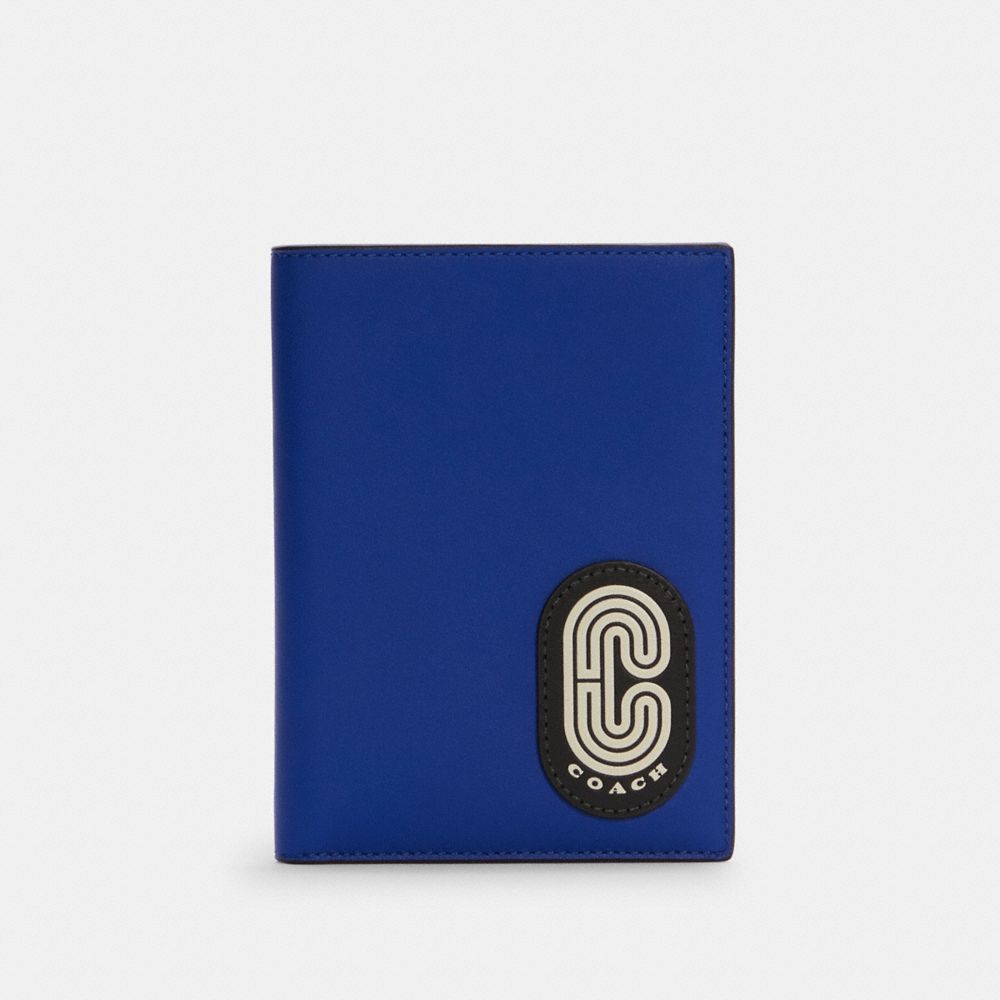 COACH C7008 - Passport Case With Coach Patch GUNMETAL/SPORT BLUE