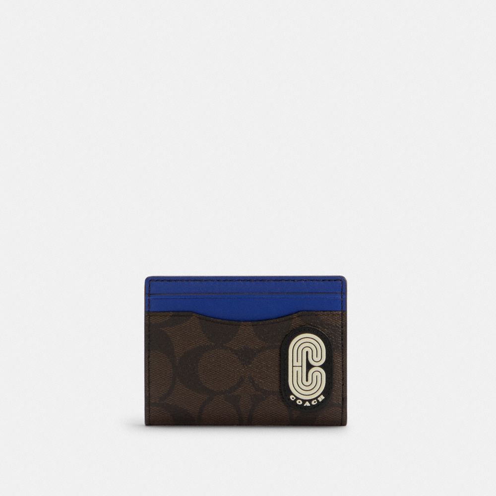 Magnetic Card Case In Colorblock Signature Canvas With Coach Patch - QB/CHARCOAL/SPORT BLUE MULTI - COACH C7011