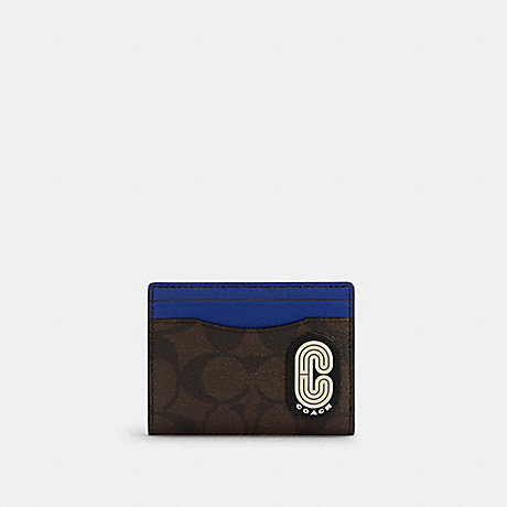 COACH C7011 Magnetic Card Case In Colorblock Signature Canvas With Coach Patch QB/CHARCOAL/SPORT BLUE MULTI