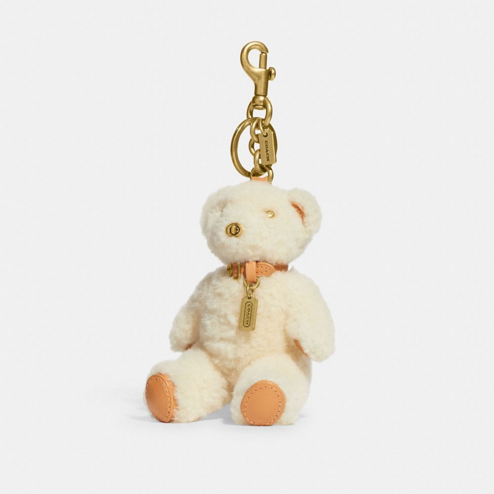 C7034 - Bear Bag Charm In Signature Shearling Brass/Cream Natural