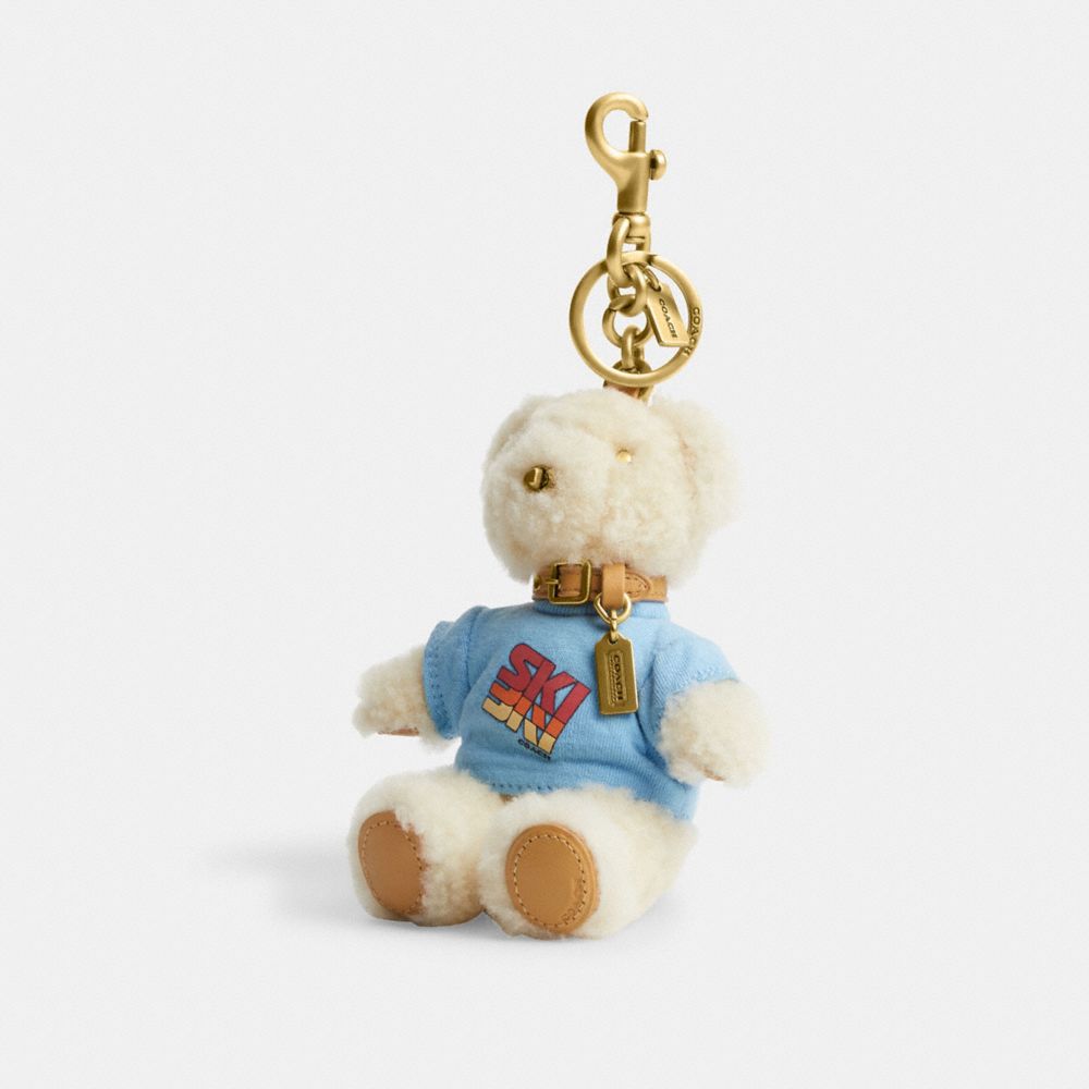 Ski Bear Bag Charm - C7055 - Brass/Tan Multi