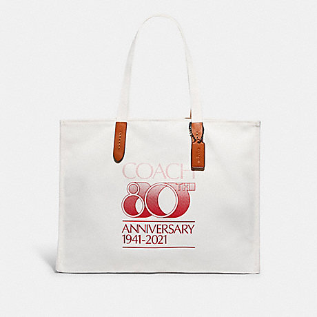 COACH 80 Th Anniversary 100 Percent Recycled Canvas Tote 42 - V5/ANTIQUE WHITE - C7072