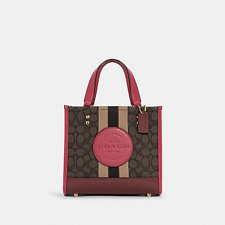 COACH Dempsey Tote 22 In Signature Jacquard With Stripe And Coach Patch - GOLD/BROWN STRAWBERRY HAZE - C7083