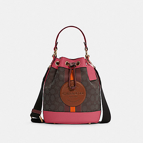 COACH C7084 Dempsey Bucket Bag 19 In Signature Jacquard With Stripe And Coach Patch GOLD/BROWN-STRAWBERRY-HAZE