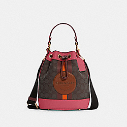 Dempsey Bucket Bag 19 In Signature Jacquard With Stripe And Coach Patch - GOLD/BROWN STRAWBERRY HAZE - COACH C7084