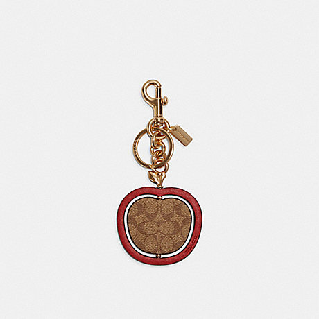 COACH C7097 Spinning Apple Bag Charm In Signature Canvas GOLD/CHESTNUT/KHAKI RED