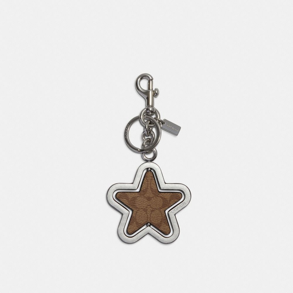 COACH C7098 - Spinning Star Bag Charm In Signature Canvas SILVER/KHAKI/SILVER