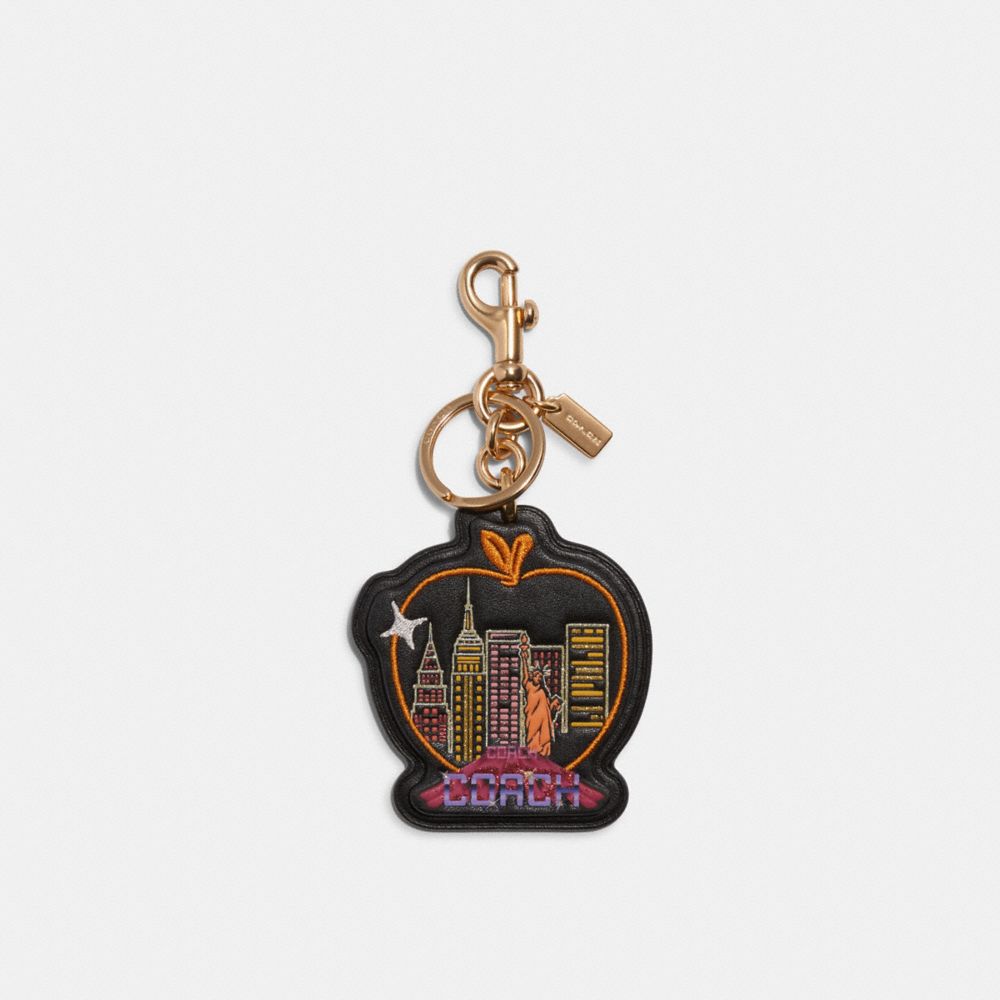 Souvenir Skyline Apple Bag Charm In Signature Canvas - C7103 - GOLD/KHAKI/BLACK