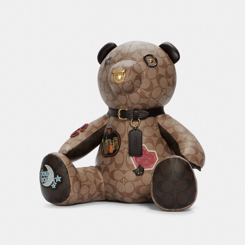 COACH C7108 - Collectible Bear In Blocked Signature Canvas With Disco Patches GOLD/CHESTNUT KHAKI