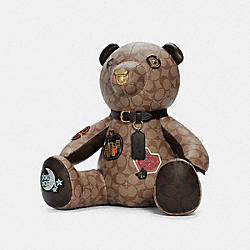 Collectible Bear In Blocked Signature Canvas With Disco Patches - GOLD/CHESTNUT KHAKI - COACH C7108