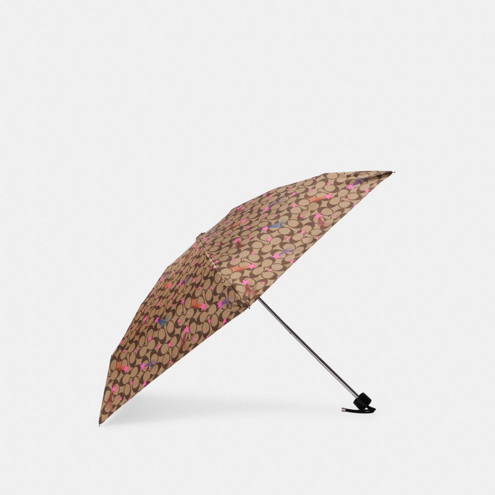 COACH C7110 Uv Protection Mini Umbrella In Signature Disco Star Print GOLD/KHAKI/FUCHSIA