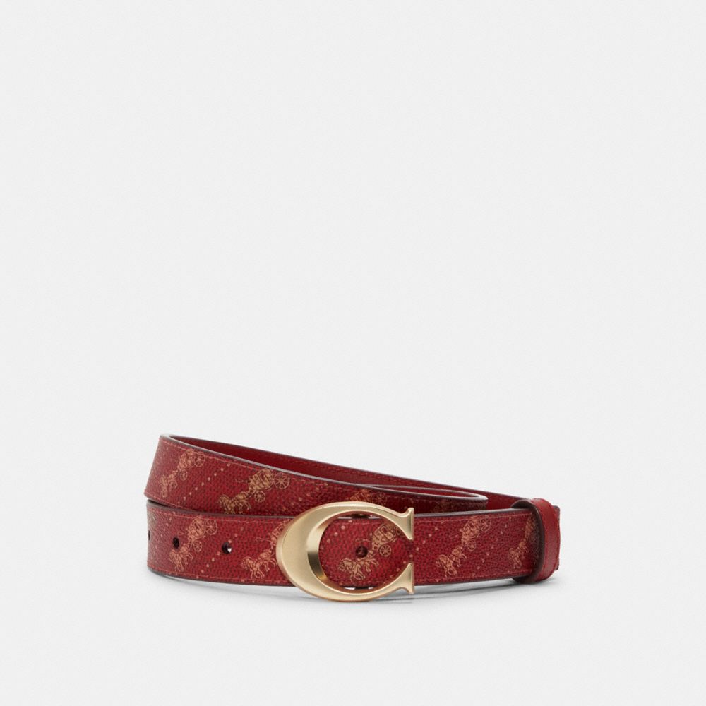 Signature Buckle Belt With Horse And Carriage Print, 25 Mm - C7121 - GOLD/BRIGHT RED