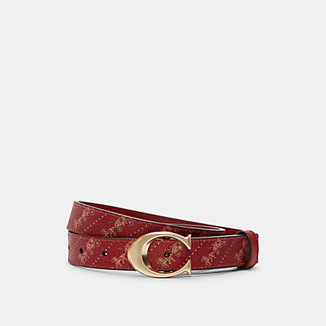 COACH Signature Buckle Belt With Horse And Carriage Print, 25 Mm - GOLD/BRIGHT RED - C7121
