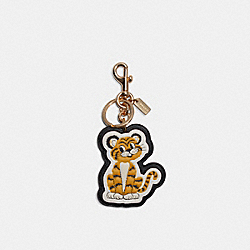 Lunar New Year Tiger Bag Charm In Signature Canvas - C7122 - GOLD/LIGHT KHAKI CHALK
